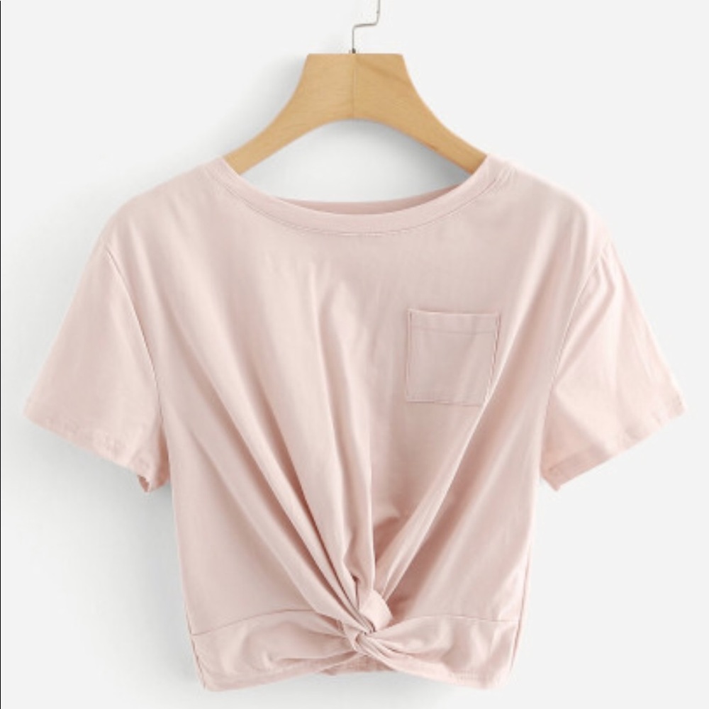 Chest Pocket Twist Crop Tee